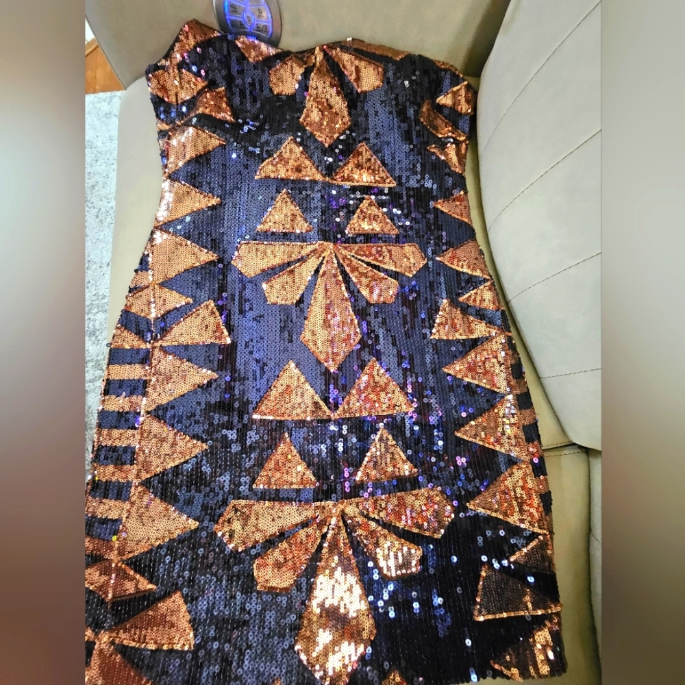 New Charlotte Russe Sequin Sparkly Amber and Purple Dress LG Unworn zipper back